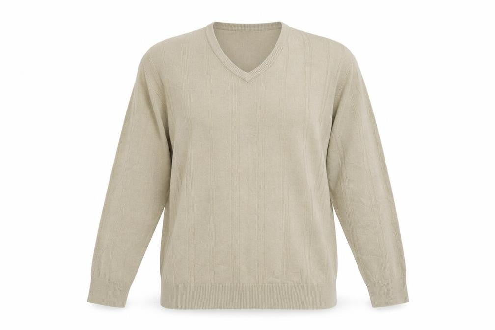 Marks & Spencer Mens Beige V-Neck  Acrylic Pullover Jumper Size L