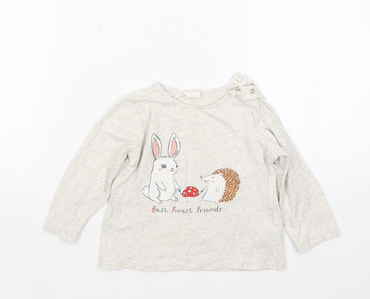 H&M Girls Beige  Cotton Basic T-Shirt Size 12-18 Months Round Neck