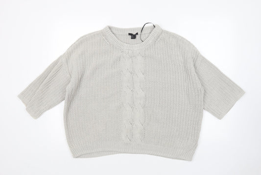H&M Womens Grey Round Neck  Cotton Pullover Jumper Size M