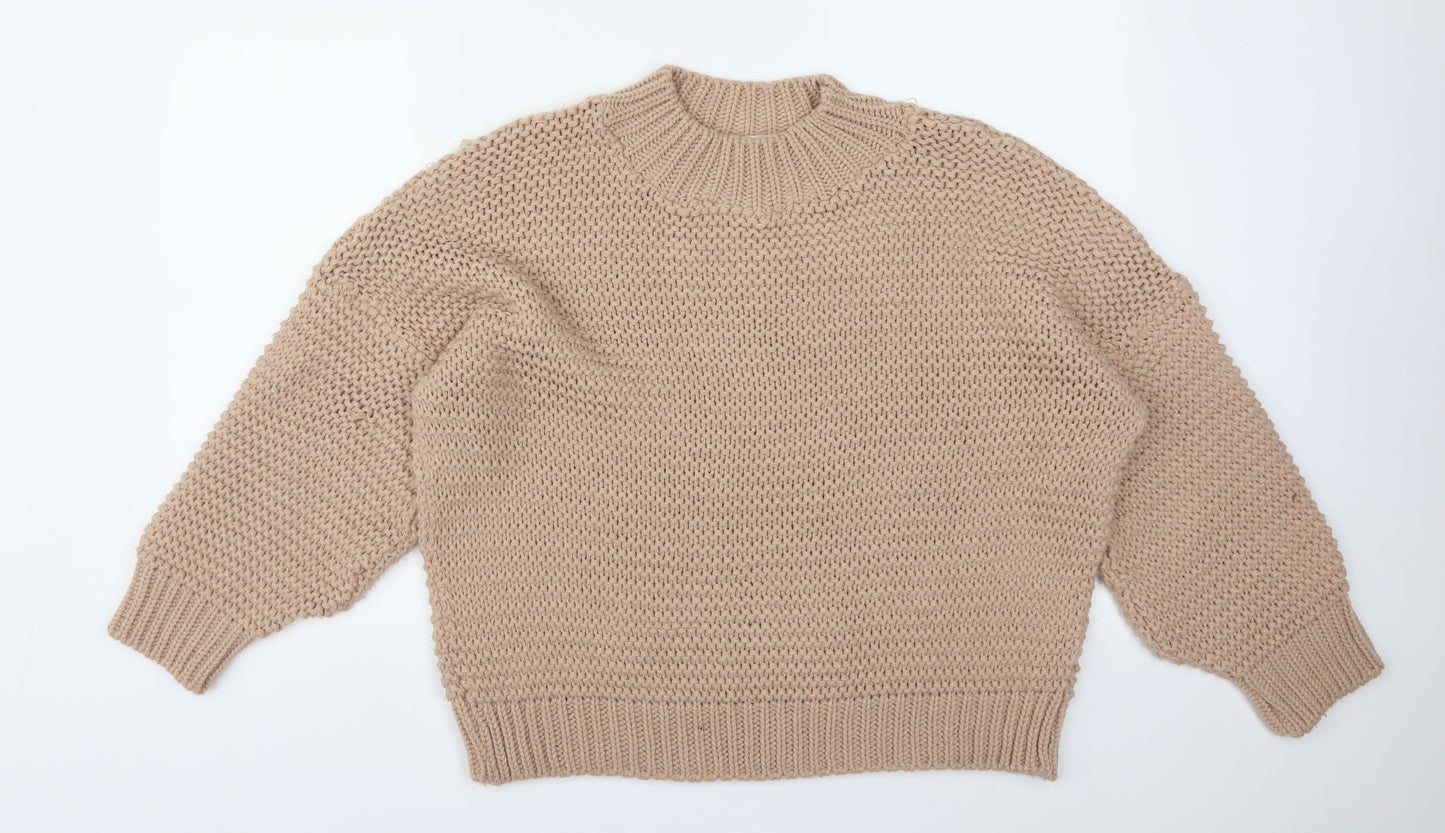 Missguided Womens Brown Mock Neck  Acrylic Pullover Jumper Size S
