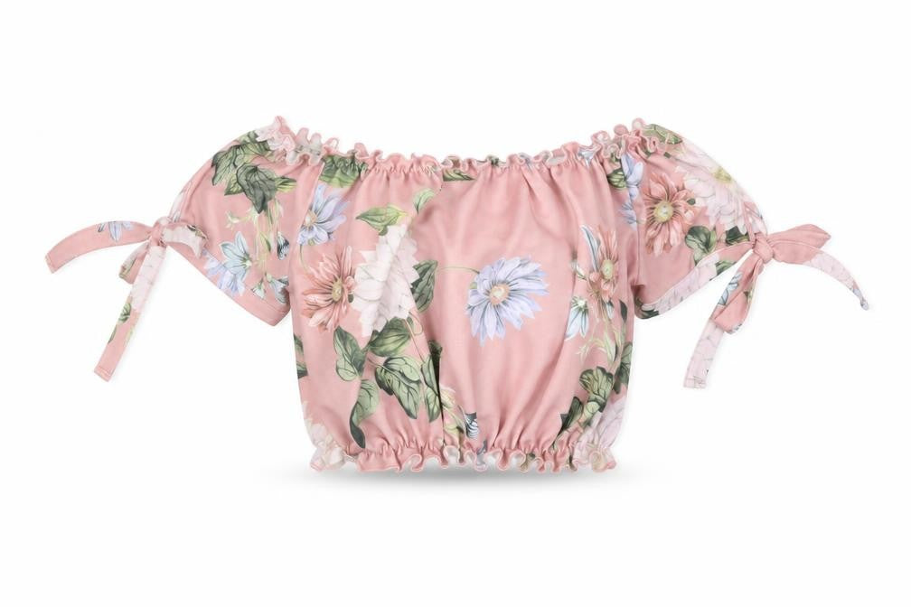 New Look Womens Pink Floral Polyester Basic T-Shirt Size 10 Off the Shoulder