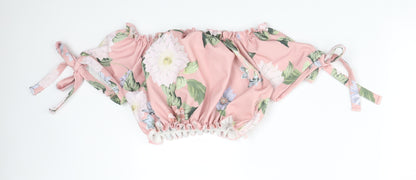 New Look Womens Pink Floral Polyester Basic T-Shirt Size 10 Off the Shoulder