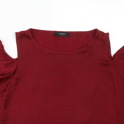 Preloved Papaya Womens Red  Polyester Basic T-Shirt Size 12 Round Neck - Detail