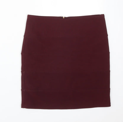 Preloved Topshop Womens Red  Polyester Straight & Pencil Skirt Size 10 - Front