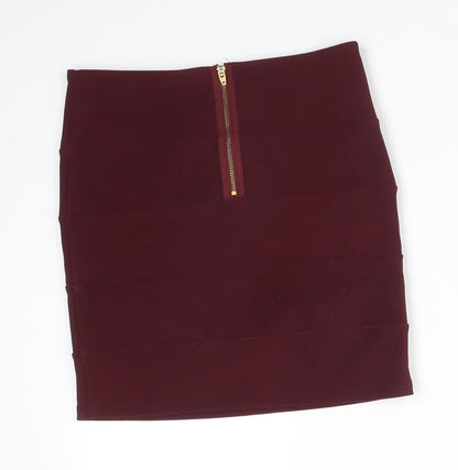 Preloved Topshop Womens Red  Polyester Straight & Pencil Skirt Size 10 - Back