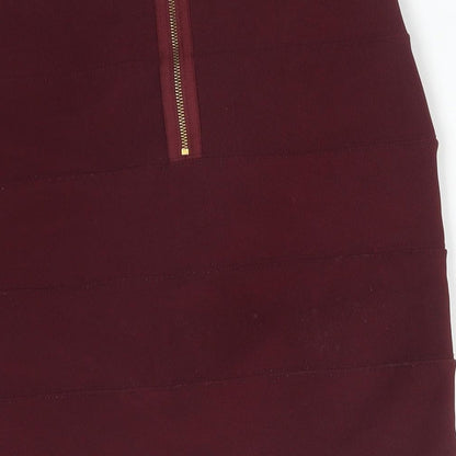 Preloved Topshop Womens Red  Polyester Straight & Pencil Skirt Size 10 - Label