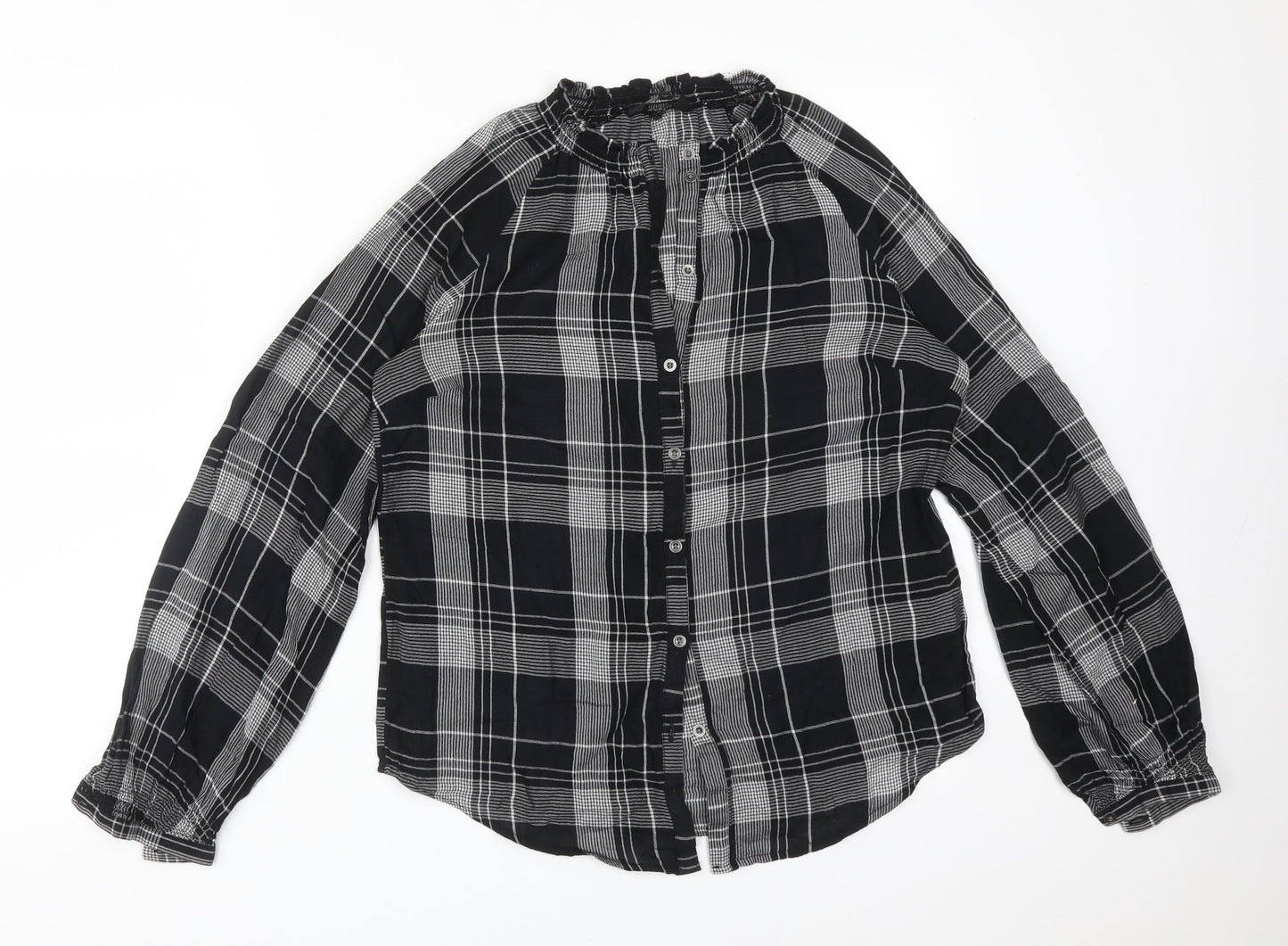 NEXT Womens Multicoloured Plaid Cotton Basic Button-Up Size 10 Round Neck