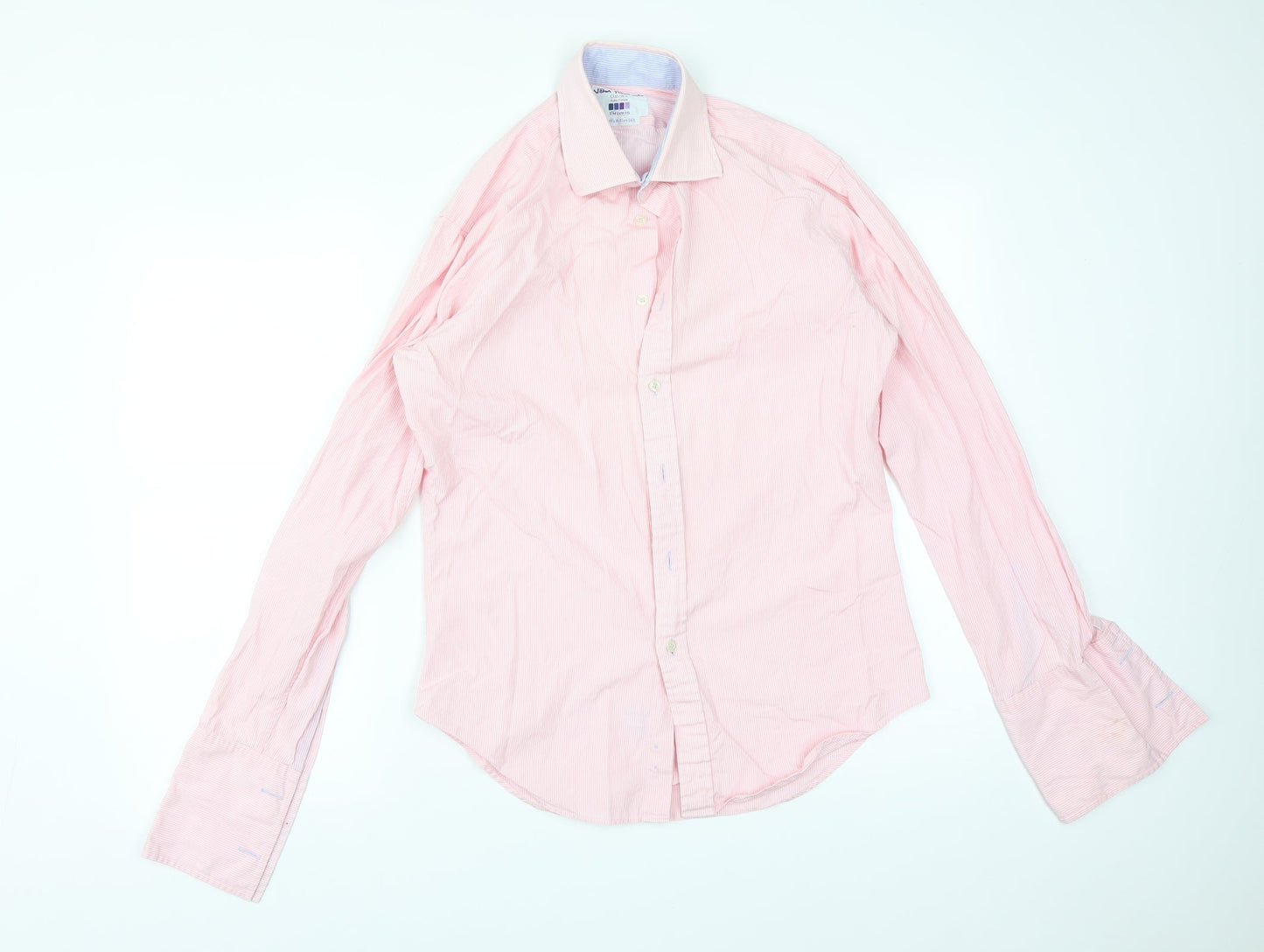 JOHN FRANCOME Mens Pink Striped Cotton  Button-Up Size 15.5 Collared