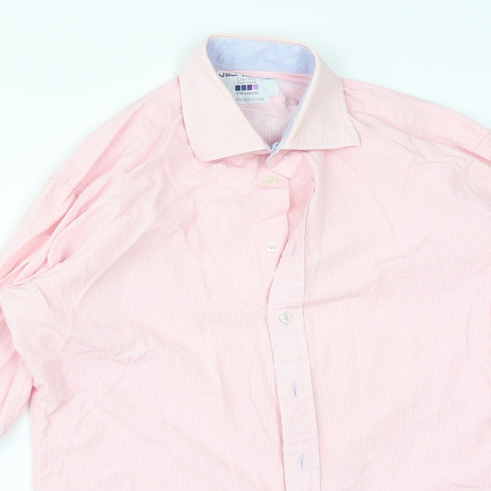 JOHN FRANCOME Mens Pink Striped Cotton  Button-Up Size 15.5 Collared