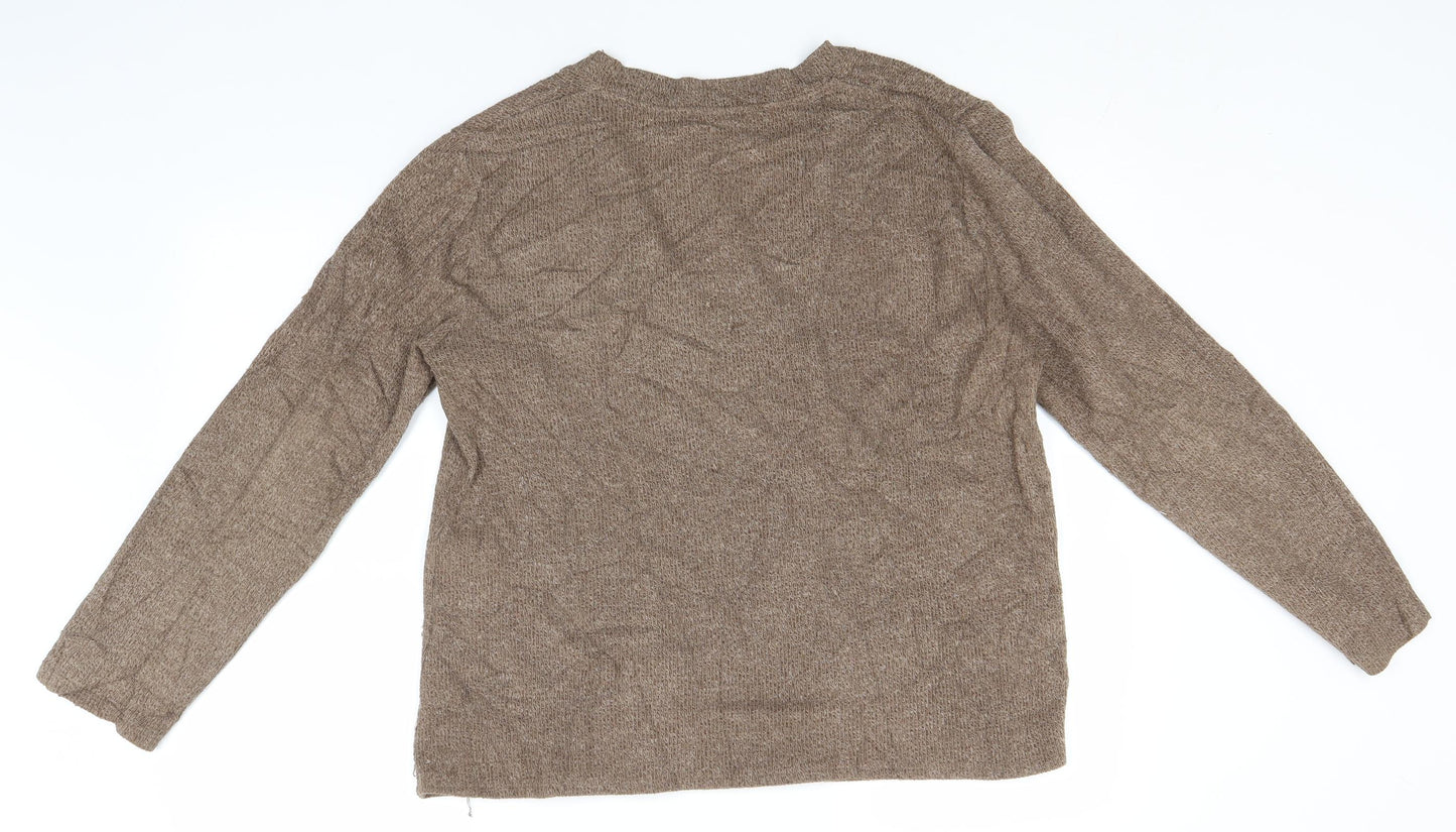 Zara Womens Brown V-Neck  Polyester Pullover Jumper Size L