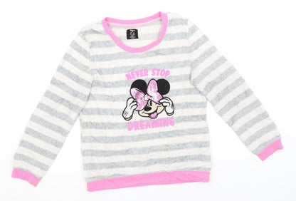 Preloved Disney Womens White Round Neck Striped Polyester Pullover Jumper Size 6   - Minnie Mouse - Front