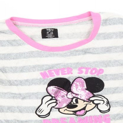 Preloved Disney Womens White Round Neck Striped Polyester Pullover Jumper Size 6   - Minnie Mouse - Detail