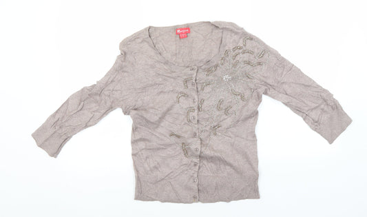 Monsoon Womens Grey Round Neck  Cotton Cardigan Jumper Size 12