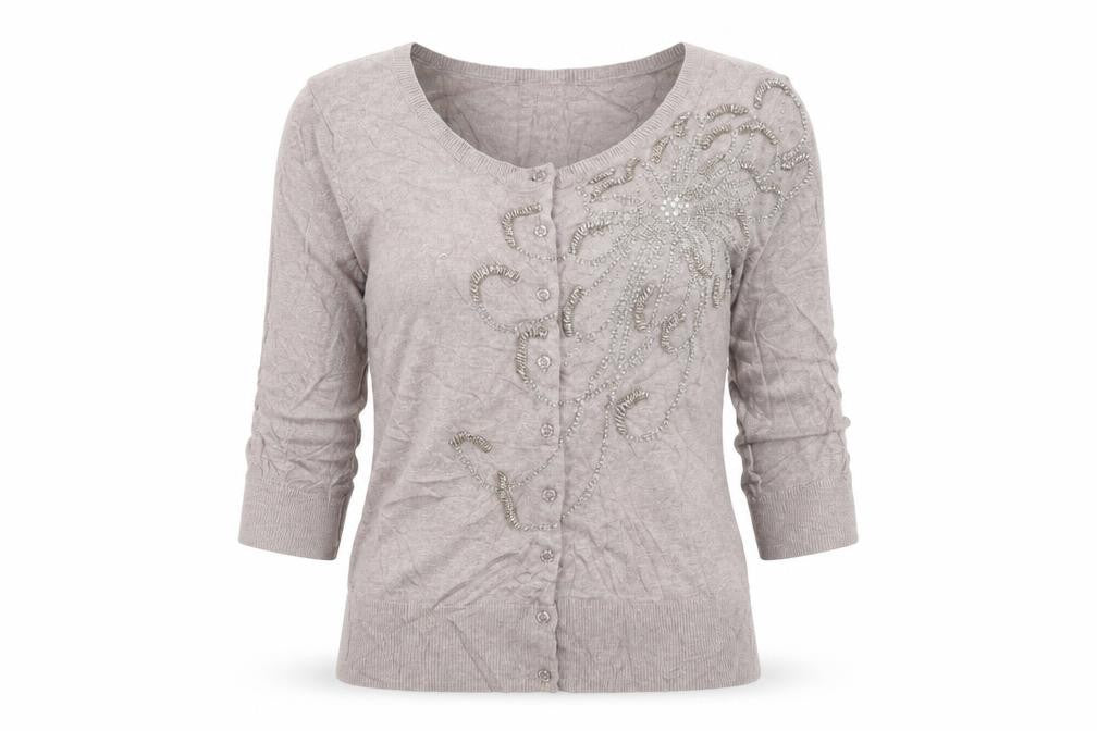 Monsoon Womens Grey Round Neck  Cotton Cardigan Jumper Size 12