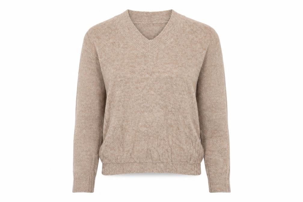 Primark Womens Beige V-Neck  Acrylic Pullover Jumper Size 4