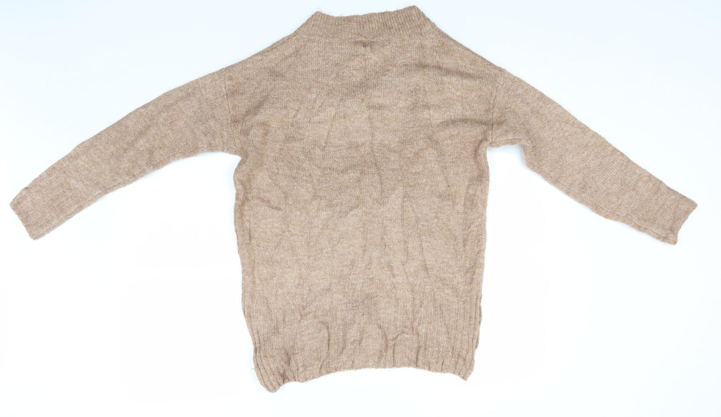 Primark Womens Beige V-Neck  Acrylic Pullover Jumper Size 4