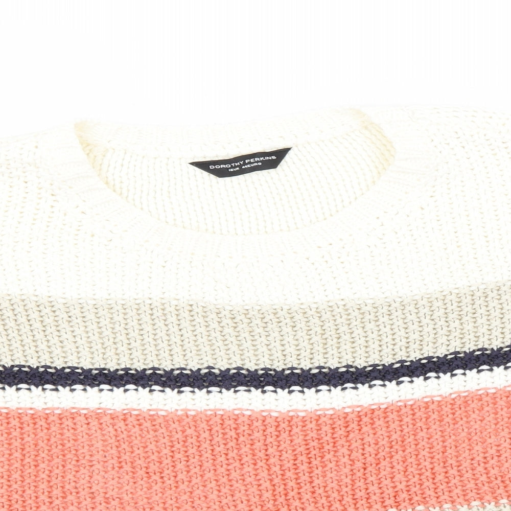 Dorothy Perkins Womens Pink Round Neck Striped Acrylic Pullover Jumper Size 16