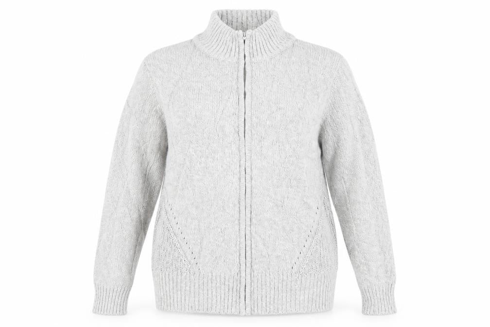 EWM Womens Grey Crew Neck  Cotton Full Zip Jumper Size 18