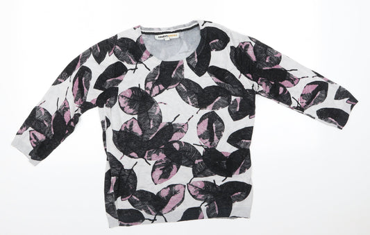 Clements Ribeiro Womens Grey Round Neck Floral Viscose Pullover Jumper Size M   - Black & pink leaf pattern