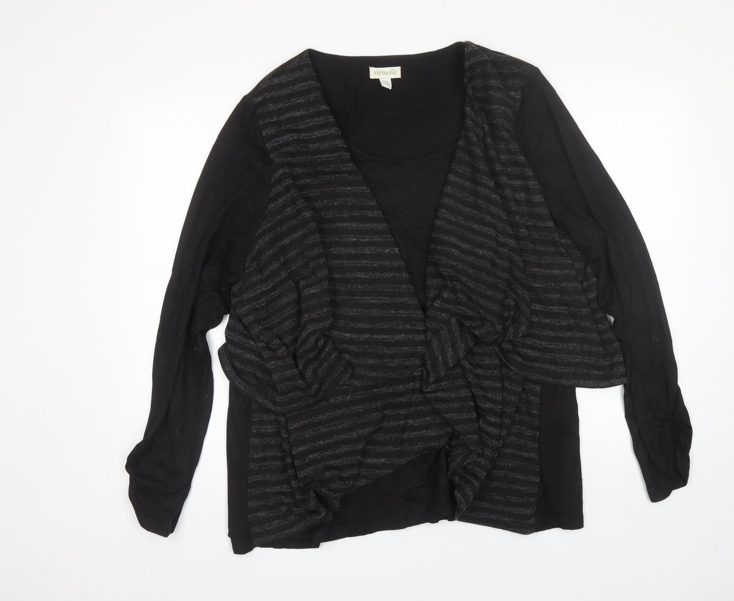 Virtuelle Womens Black V-Neck Striped Polyester Pullover Jumper Size XL