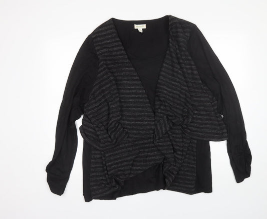 Virtuelle Womens Black V-Neck Striped Polyester Pullover Jumper Size XL
