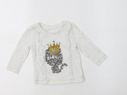 Matalan Baby White  Cotton Basic T-Shirt Size 9-12 Months Crew Neck  - Cat