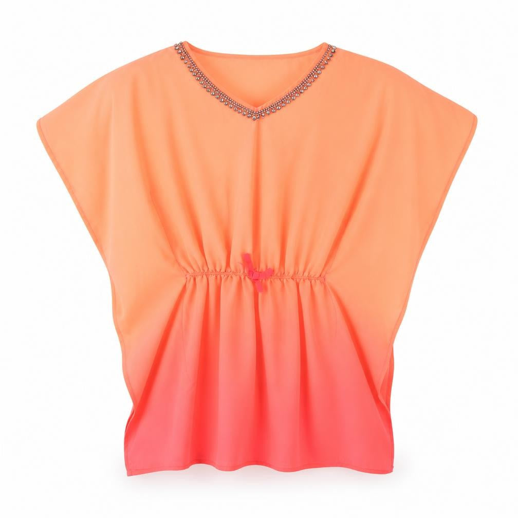 Primark Girls Orange  Polyester Tunic Blouse Size 8-9 Years V-Neck  - Embellished Collar