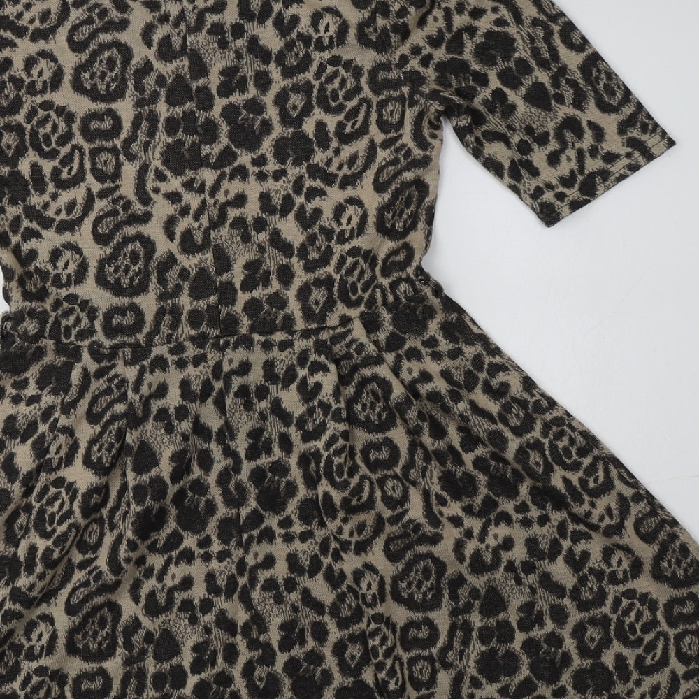 Primark Womens Beige Animal Print Acrylic Fit & Flare  Size 10  Round Neck