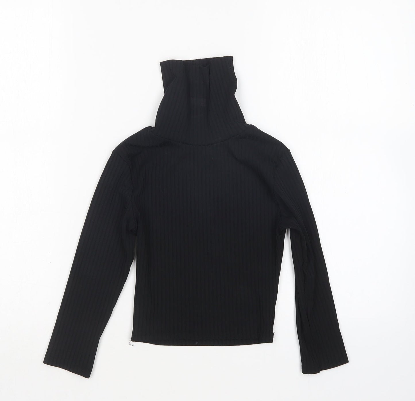 PRETTYLITTLETHING Womens Black  Polyester Cropped T-Shirt Size 6 Roll Neck