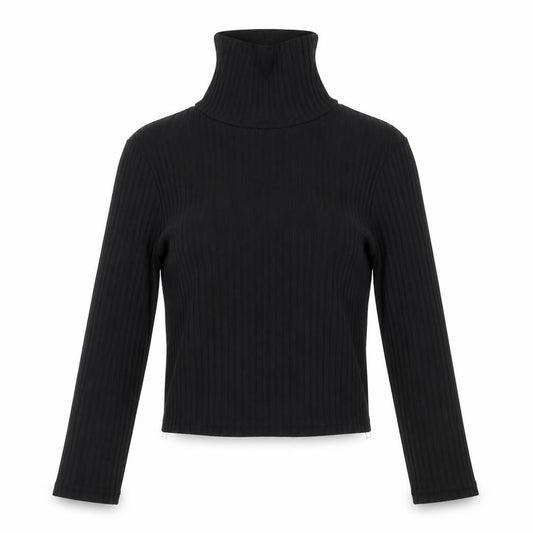 PRETTYLITTLETHING Womens Black  Polyester Cropped T-Shirt Size 6 Roll Neck