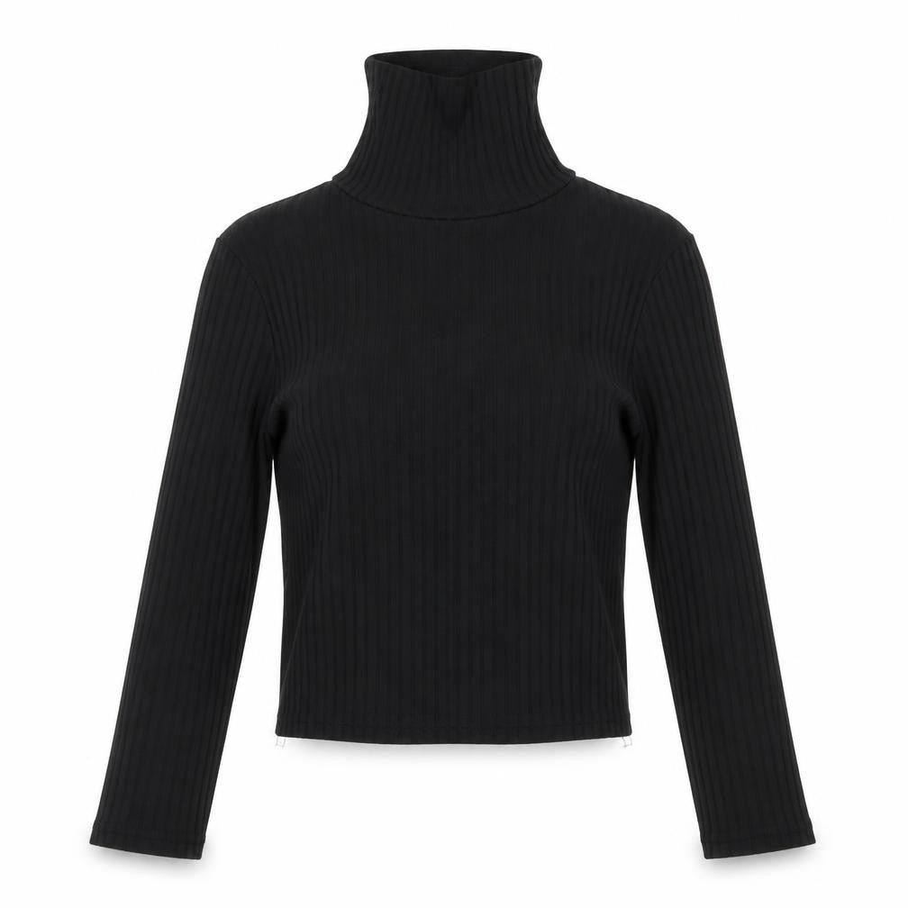 PRETTYLITTLETHING Womens Black  Polyester Cropped T-Shirt Size 6 Roll Neck