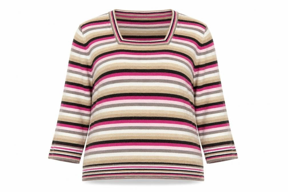 Country Casuals Womens Multicoloured Square Neck Striped Cotton Pullover Jumper Size XL
