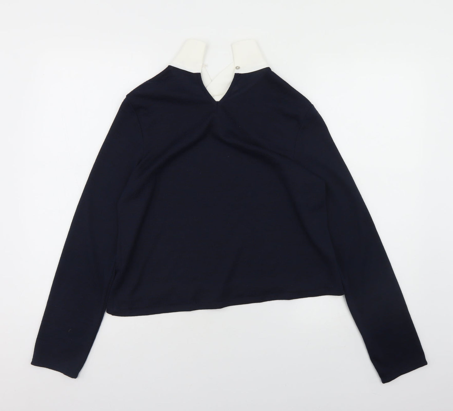 M&Co Womens Blue Collared  Polyester Pullover Jumper Size 10