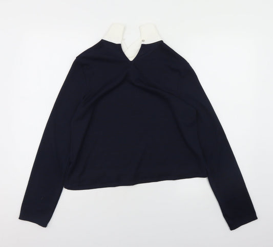 M&Co Womens Blue Collared  Polyester Pullover Jumper Size 10
