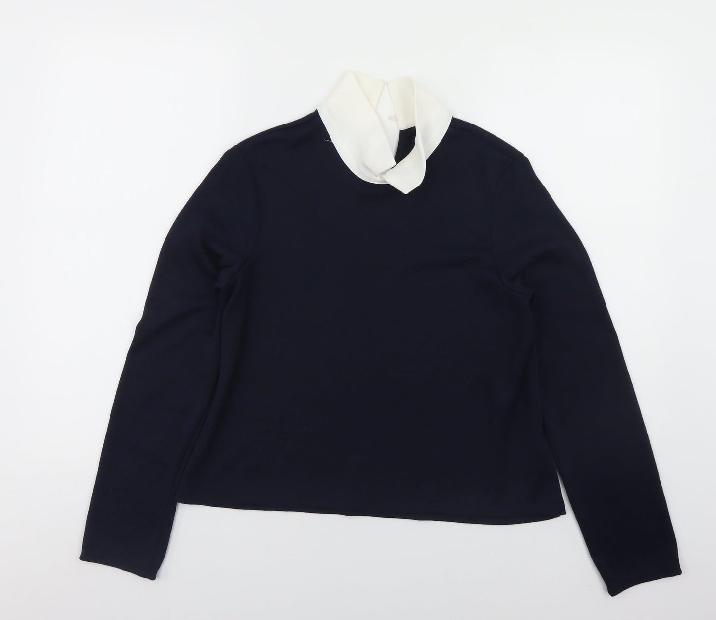 M&Co Womens Blue Collared  Polyester Pullover Jumper Size 10