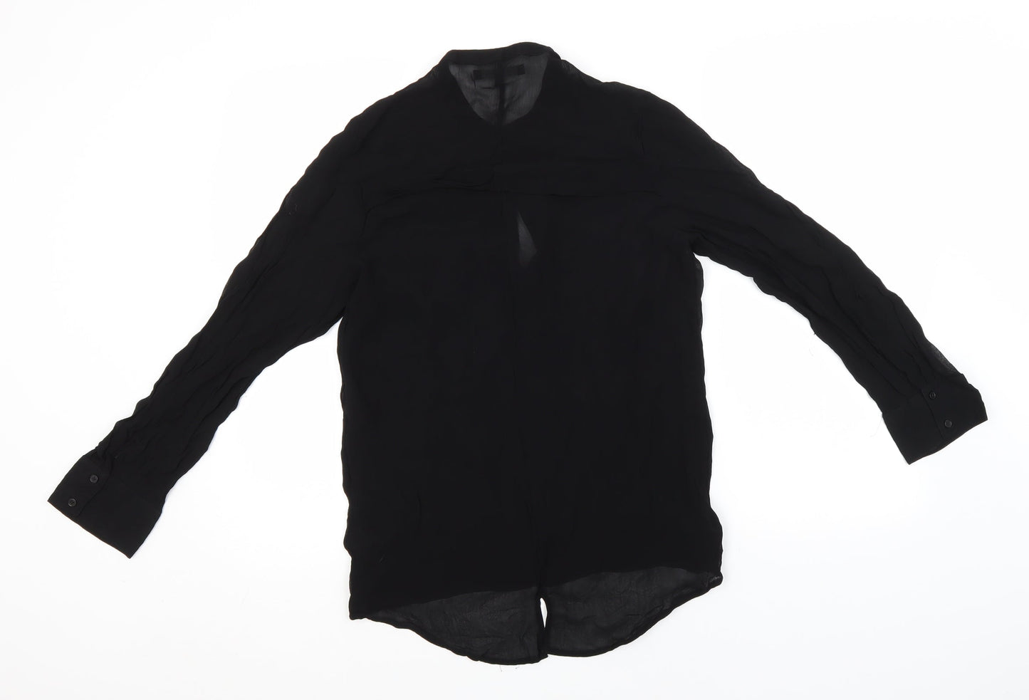 NEXT Womens Black  Viscose Basic Button-Up Size 12 Crew Neck