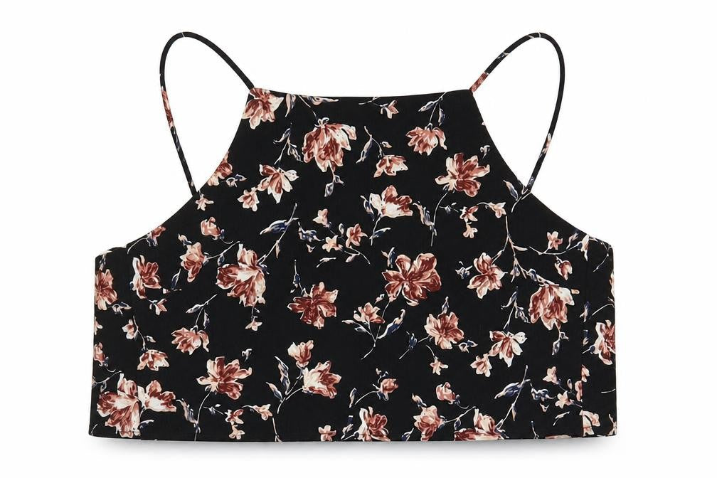 Glamorous Womens Black Floral Polyester Basic Tank Size XS Off the Shoulder