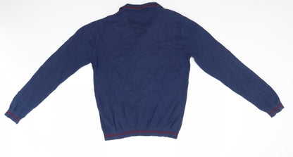 Preworn Mens Blue Collared  Cotton Pullover Jumper Size L