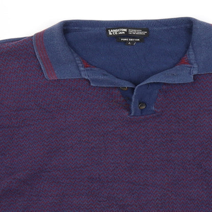 Preworn Mens Blue Collared  Cotton Pullover Jumper Size L