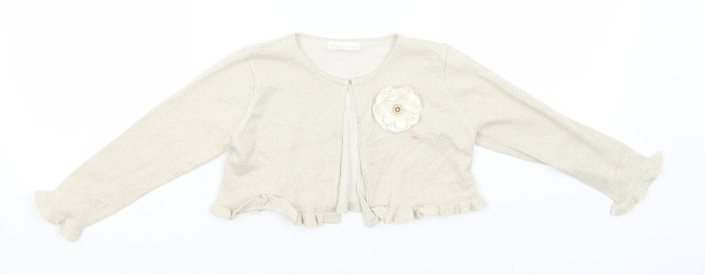 Preworn Womens Gold Round Neck  Cotton Cardigan Jumper Size 4
