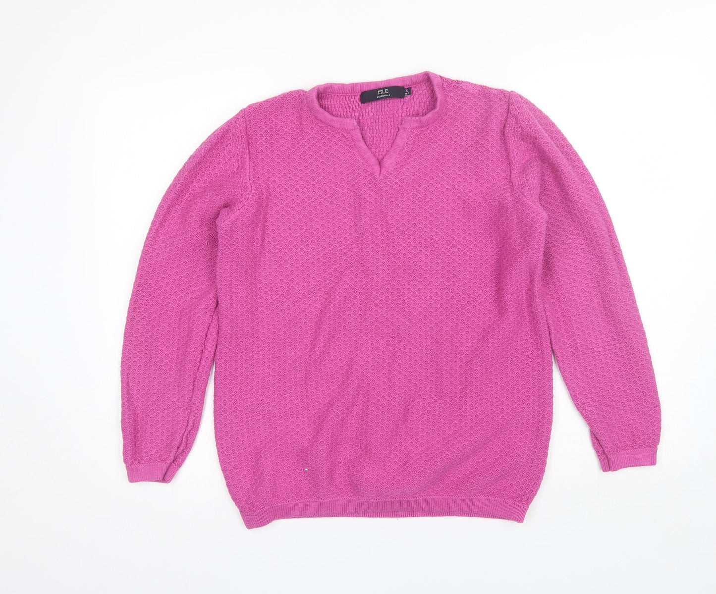 Isle Womens Pink Round Neck  Cotton Pullover Jumper Size S