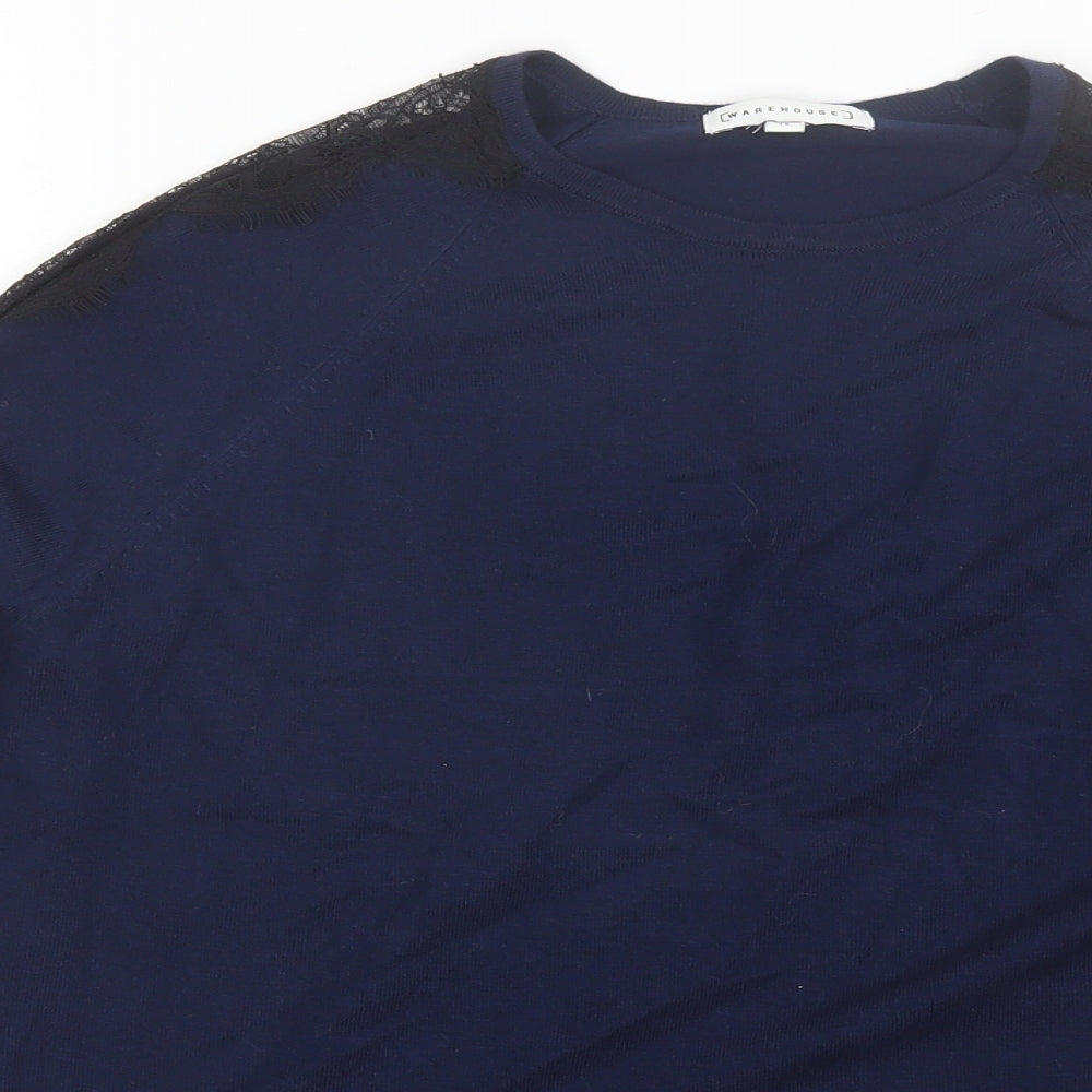 Warehouse Womens Blue Round Neck  Viscose Pullover Jumper Size 12