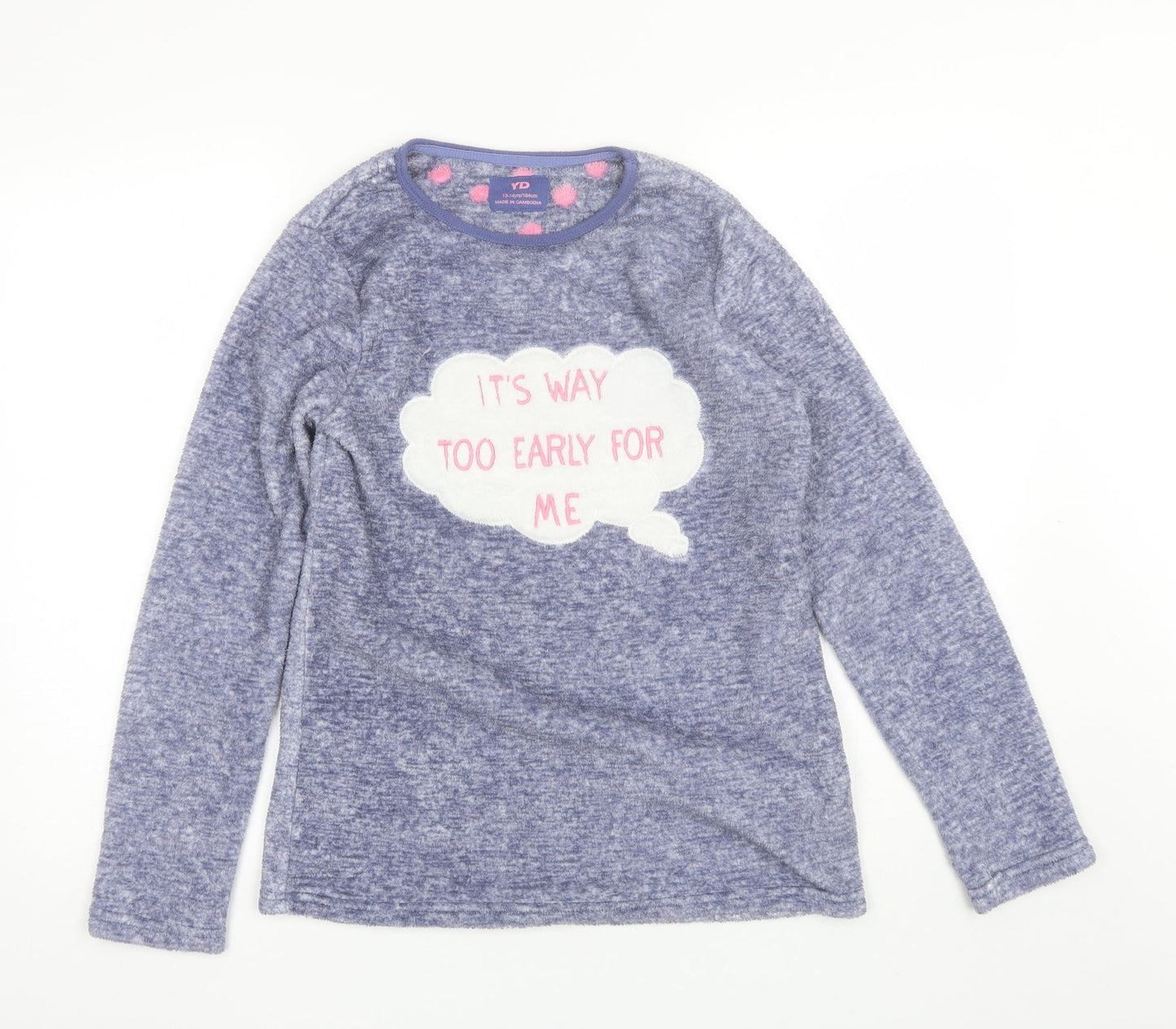 YD Girls Blue Solid Polyester Top Pyjama Top Size 13-14 Years