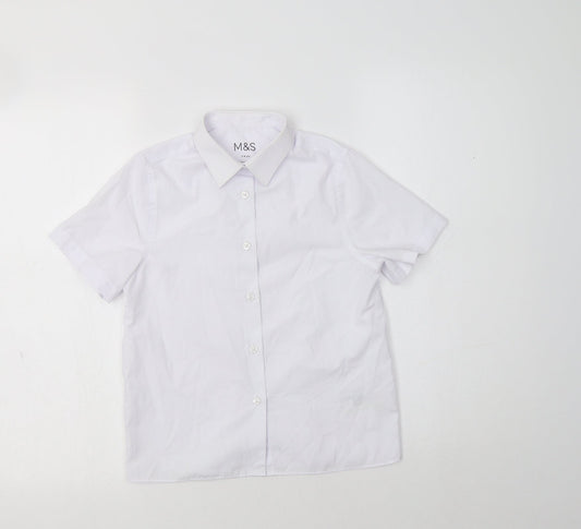 M&S Boys White  Polyester Basic Button-Up Size 7-8 Years Collared  - School Wear