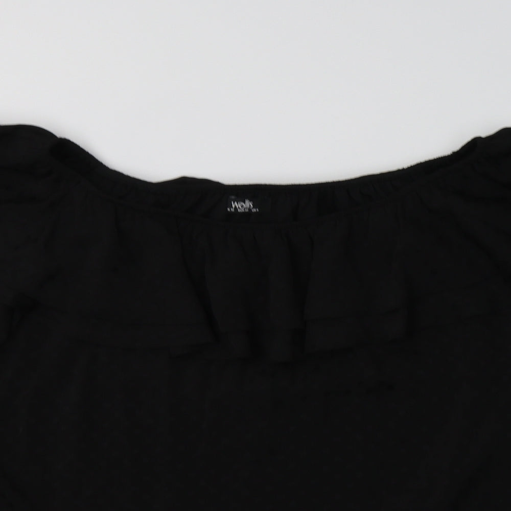 Wallis Womens Black Polka Dot Polyester Basic Blouse Size 12 Round Neck