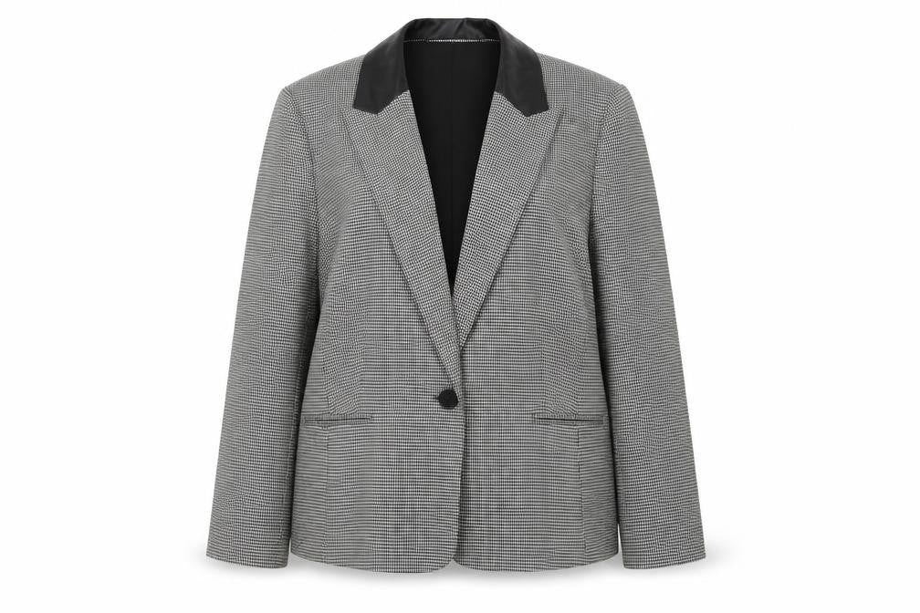 George Womens Black Houndstooth Polyester Jacket Suit Jacket Size 18   - Faux Leather Collar