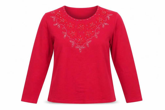 Roman Womens Red Round Neck Floral Viscose Pullover Jumper Size L   - Ribbon Flowers
