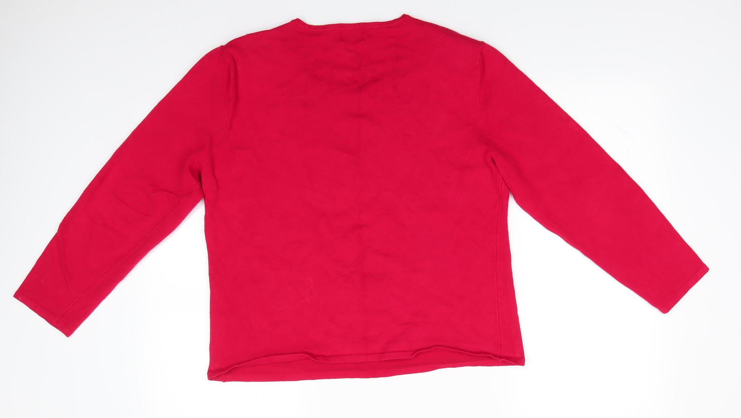 Roman Womens Red Round Neck Floral Viscose Pullover Jumper Size L   - Ribbon Flowers