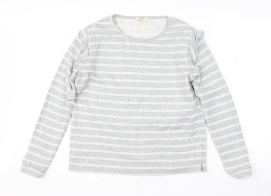 Papaya Womens Grey Round Neck Striped Cotton Pullover Jumper Size 14