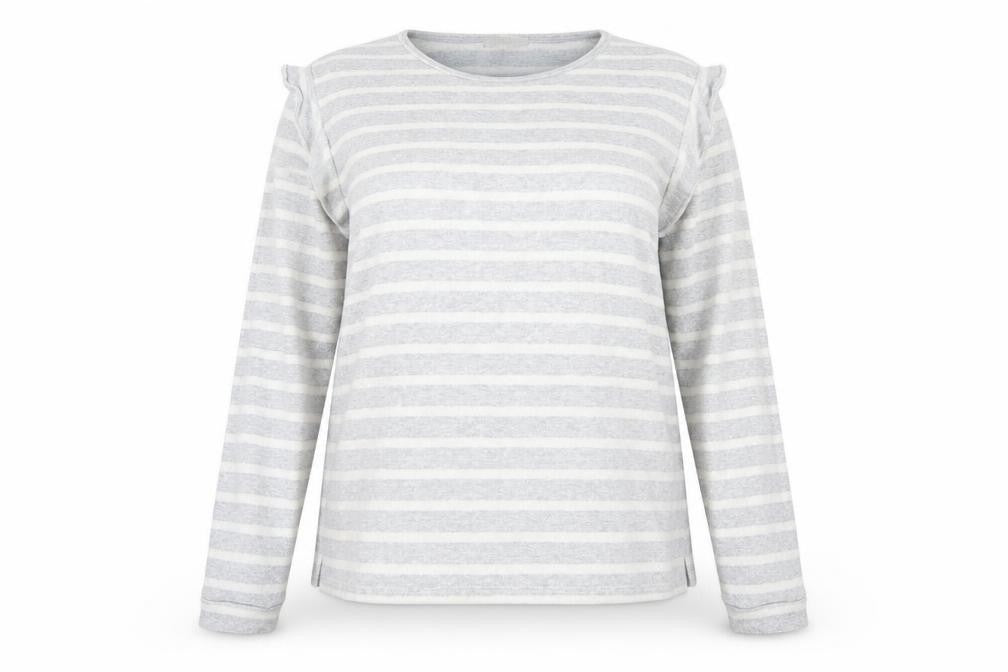 Papaya Womens Grey Round Neck Striped Cotton Pullover Jumper Size 14